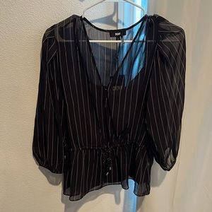 DKNY blouse black and white striped size medium